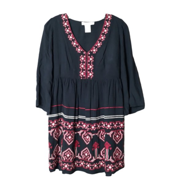 Flying Tomato Dresses & Skirts - Flying Tomato Blouse Tunic mini Dress black embroidered cross stitch Size M